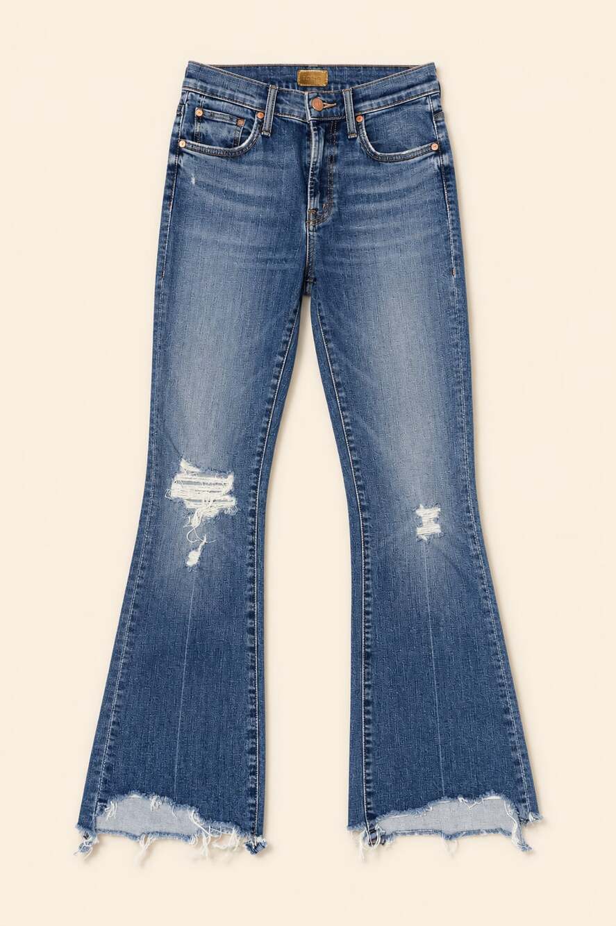 MOTHER Insider Crop Step Chew Jeans 24 Distressed Flare Made USA